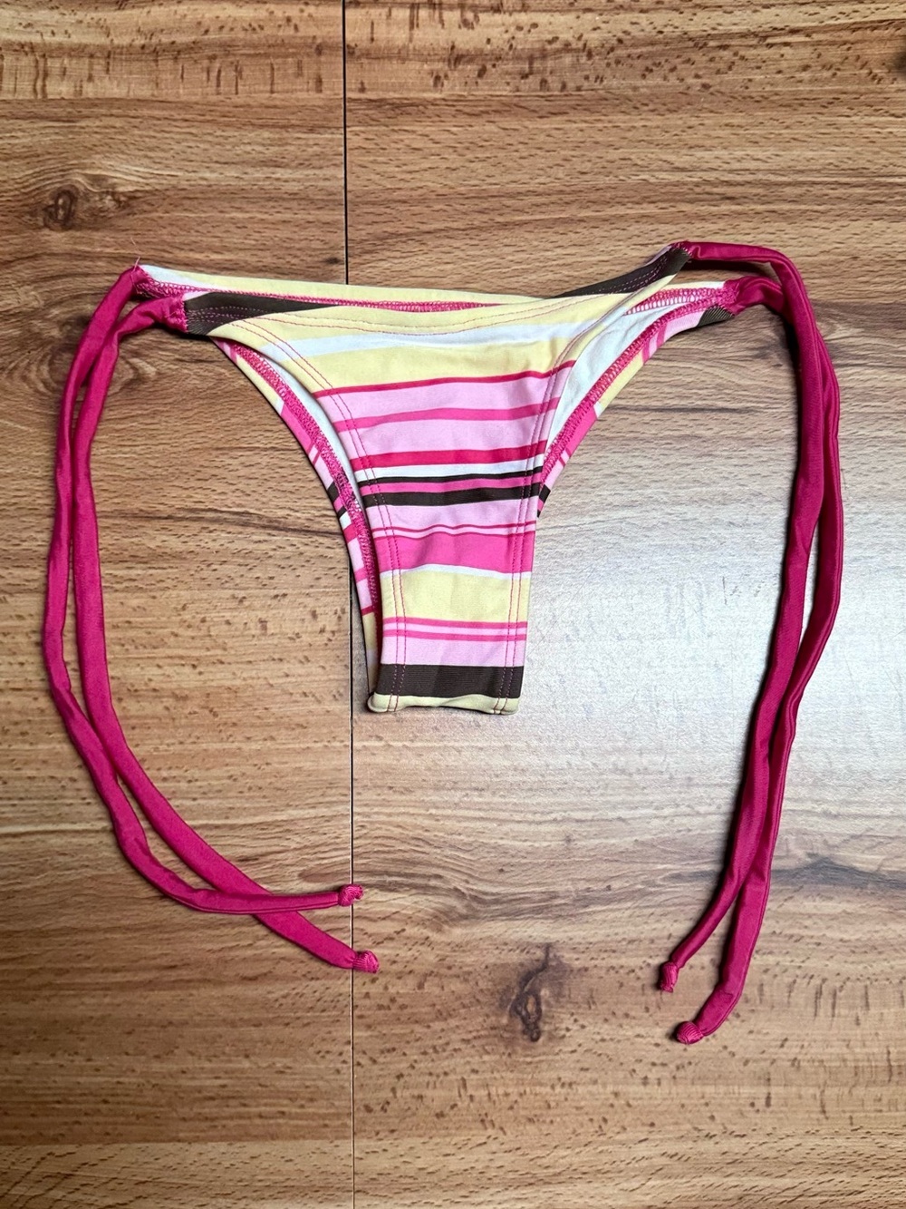 Pink Striped Tie-Side Bikini Bottom